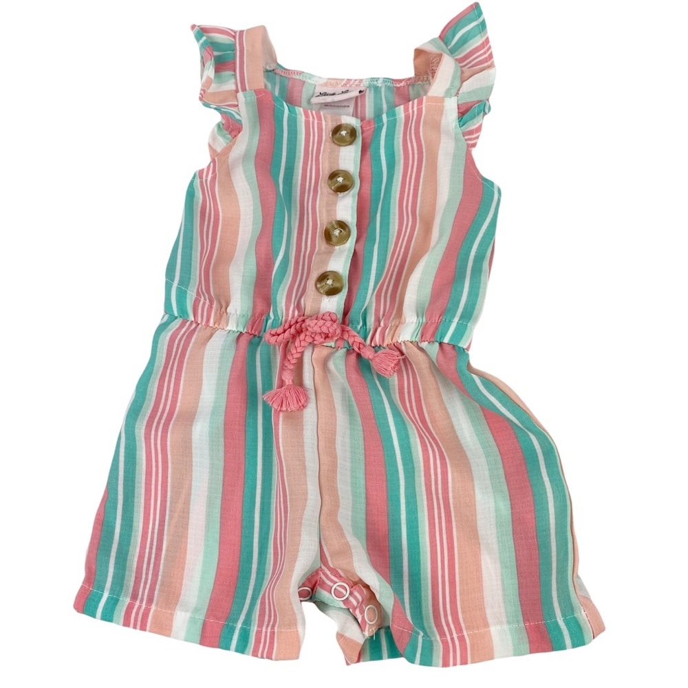 Little Lass Striped Ruffle Baby Romper 12 mos